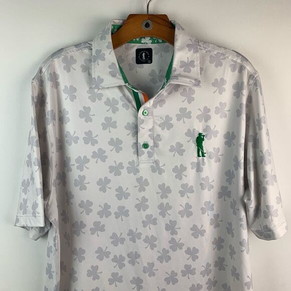U Suck At Golf Men’s White Fighting Irish Clover Short Sleeve Polo Size Large - Picture 3 of 10